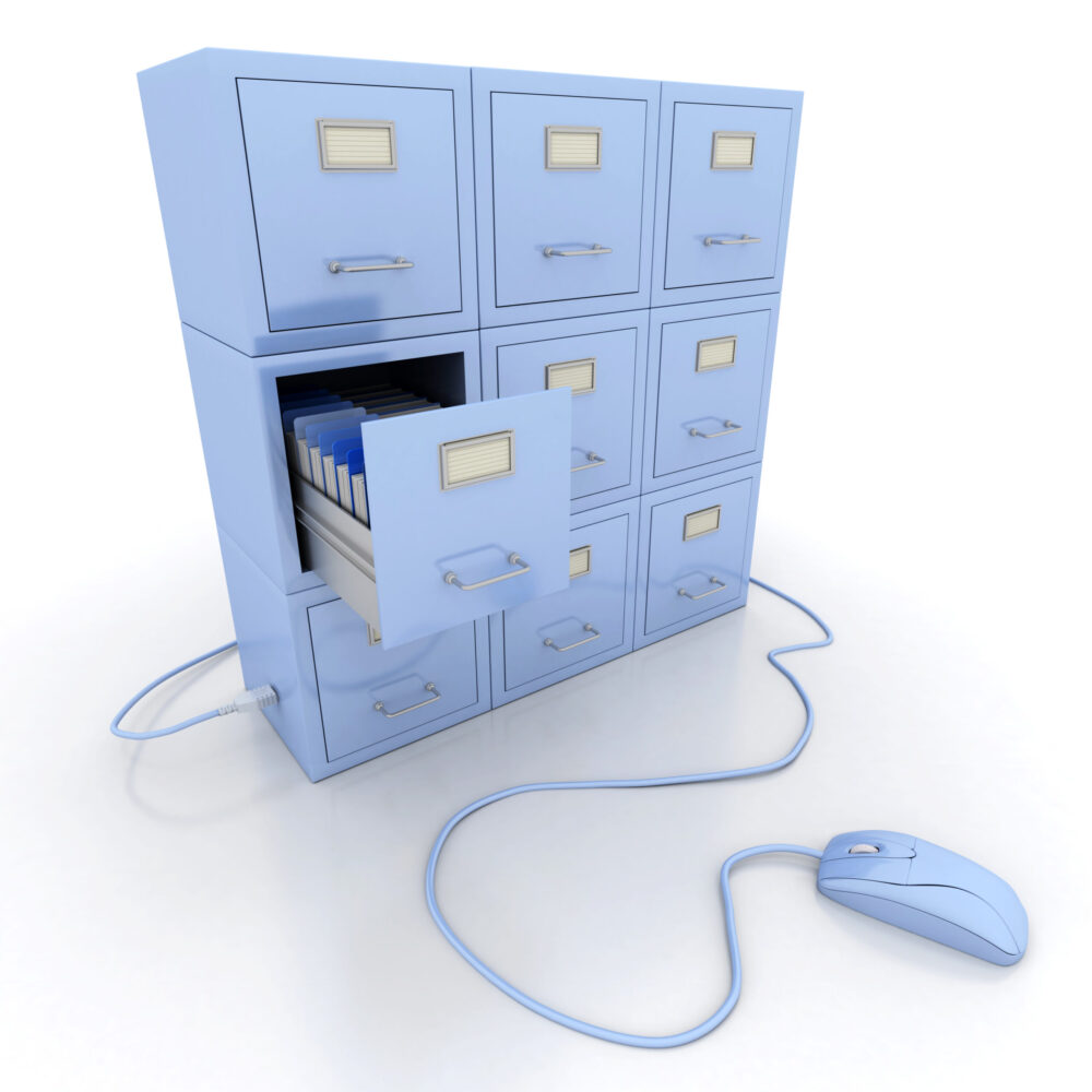 Filing cabinet connected to a computer mouse